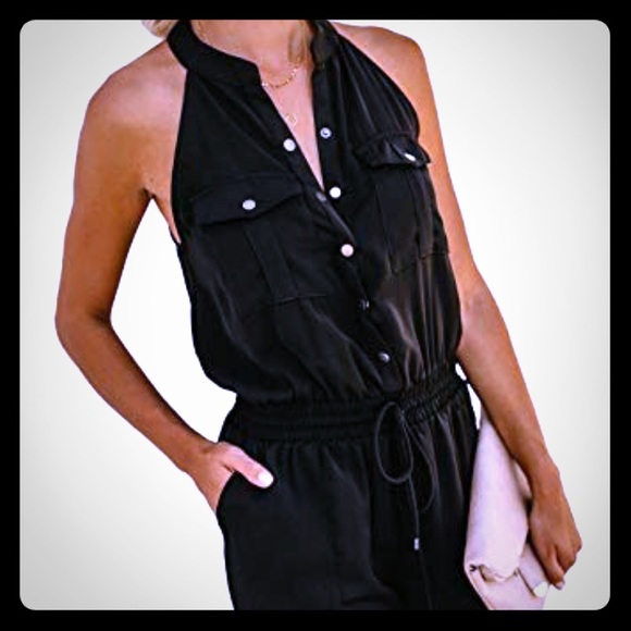 Halter button down Jumpsuit Romper - Picture 1 of 8